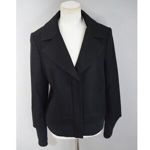 Classiques Entier Bomber Jacket M Black Wool Blend Ribbed Knit Women NEW